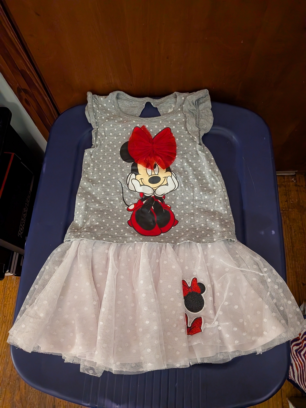 Disney Gray Polka Dot Minnie Mouse Outfit with Red Bow